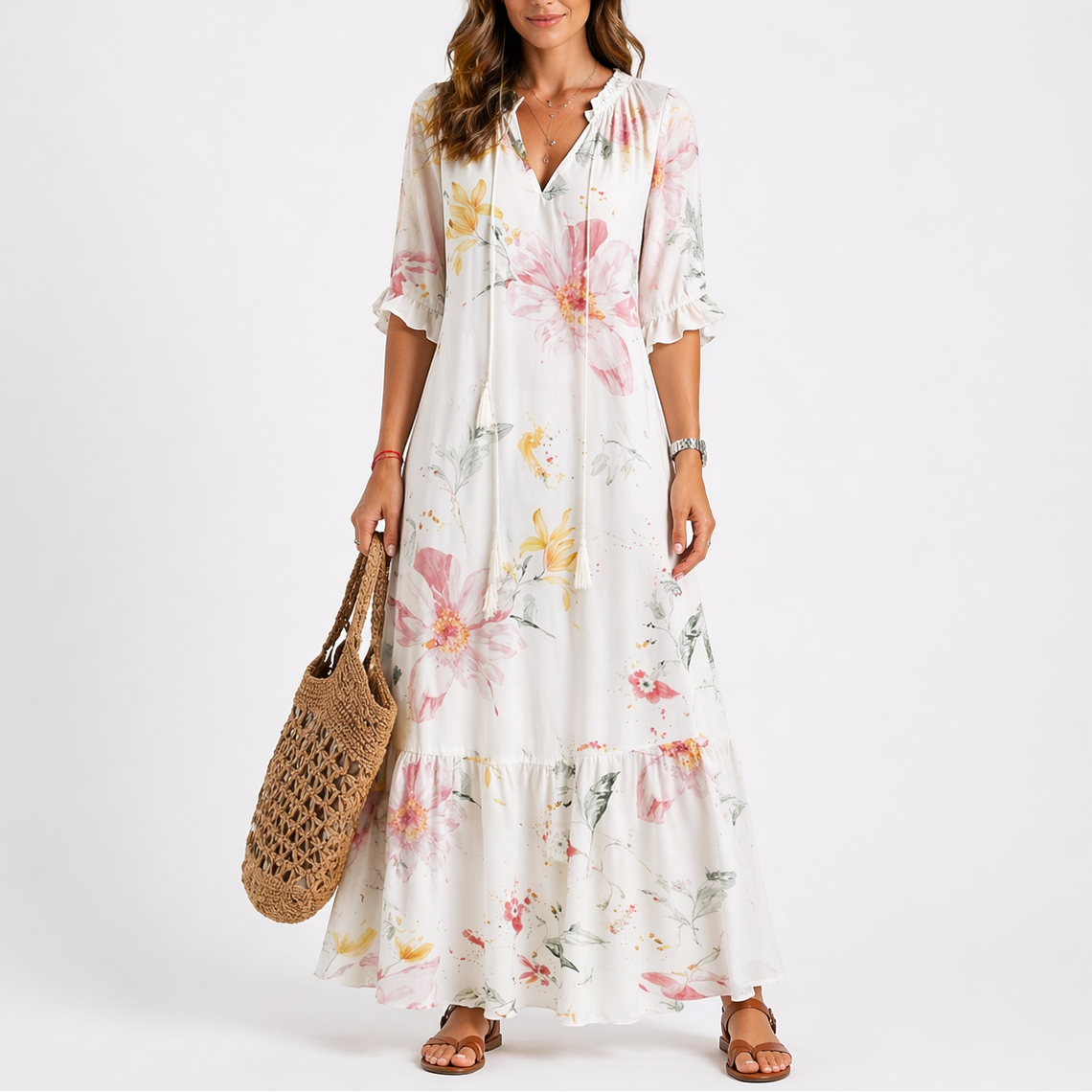 Robe midi d’été femme à fleurs