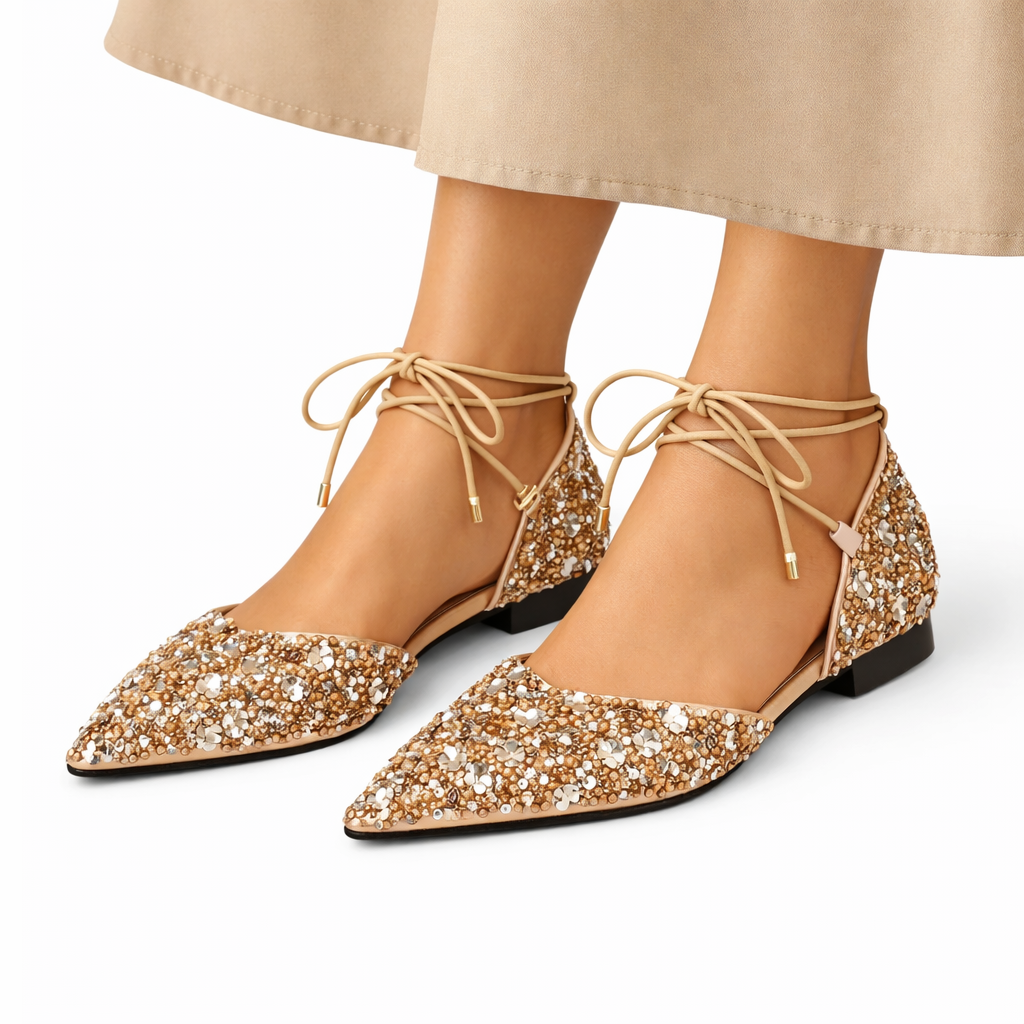 Chaussures de mariage dorées femme à lacets