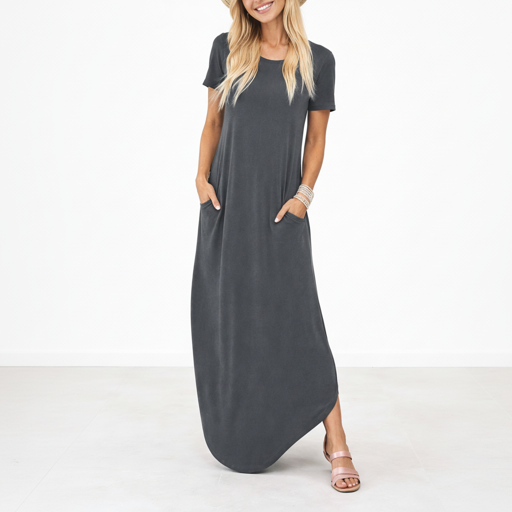 Robe longue femme col rond été décontracté