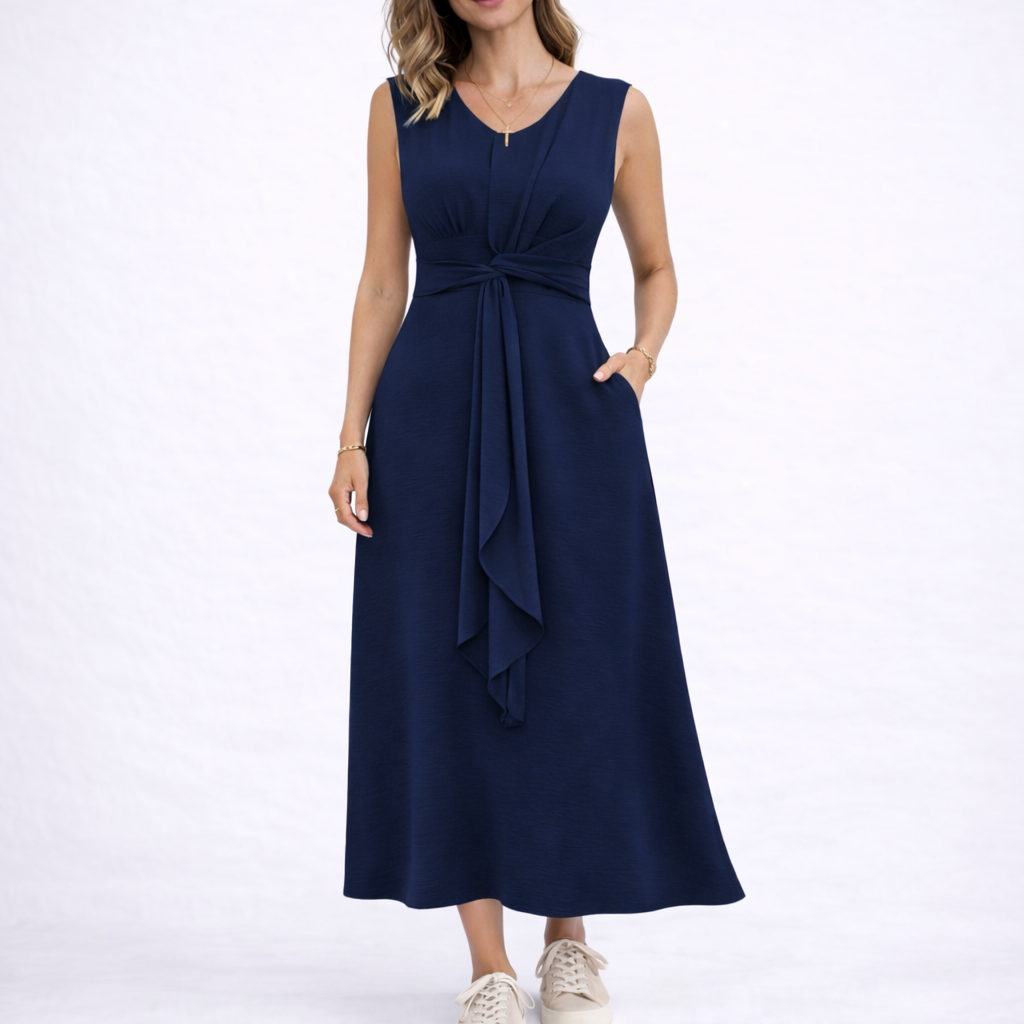 Robe midi femme sans manches avec lien à la taille