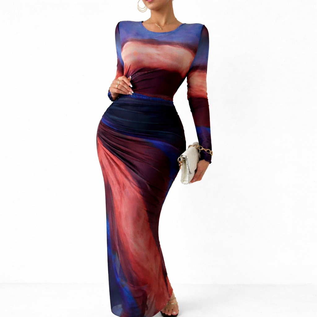 Robe longue femme effet dégradé coucher de soleil