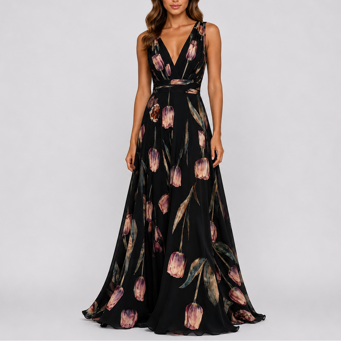 Robe longue de soirée femme à fleurs