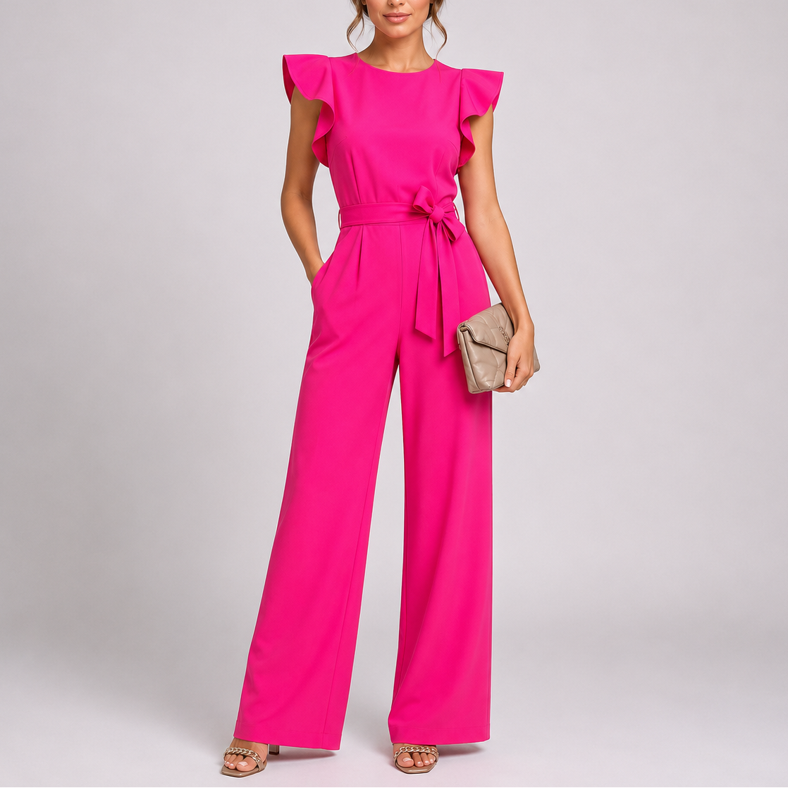 Combinaison pantalon femme à jambes larges, manches à volants