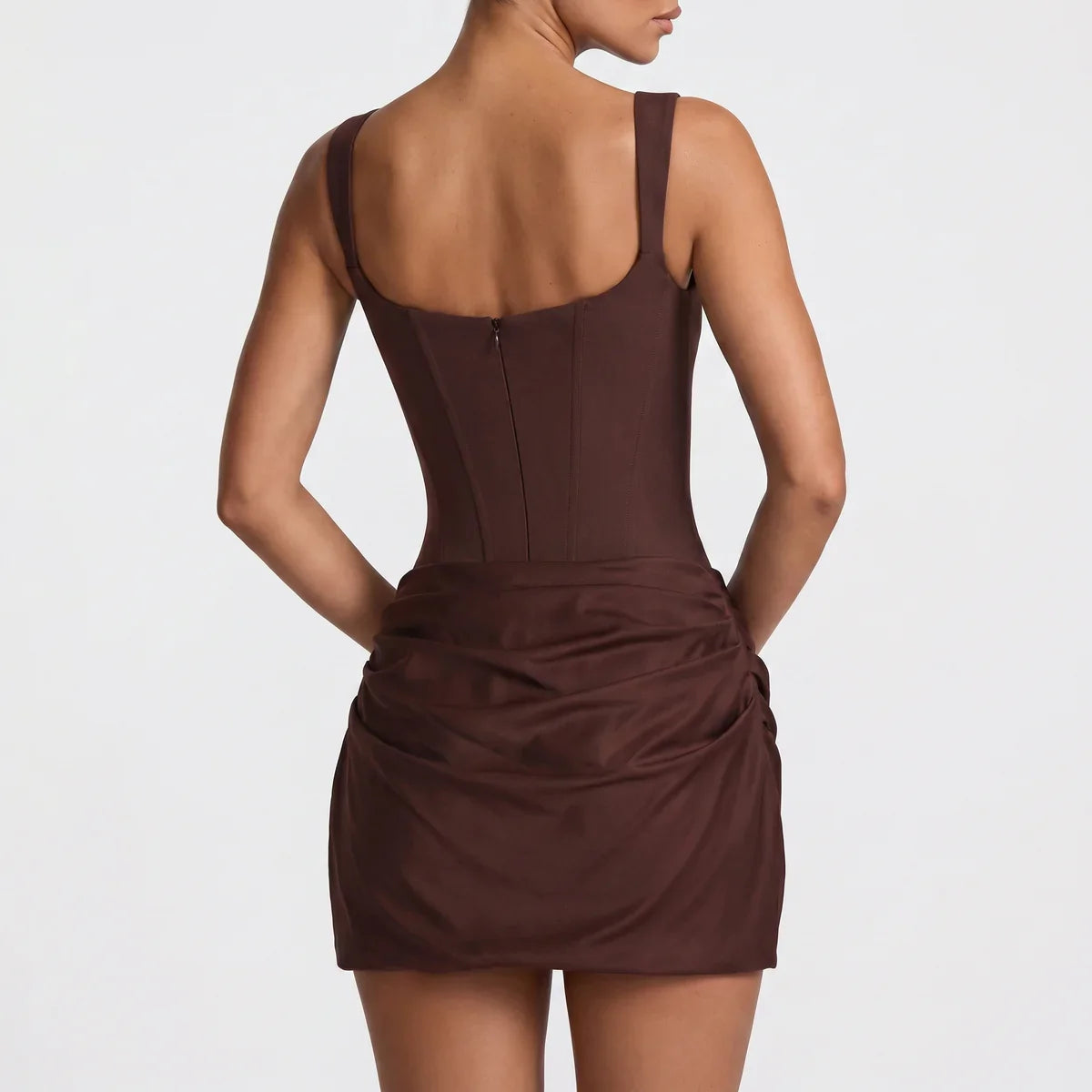 Robe mini drapée femme en satin