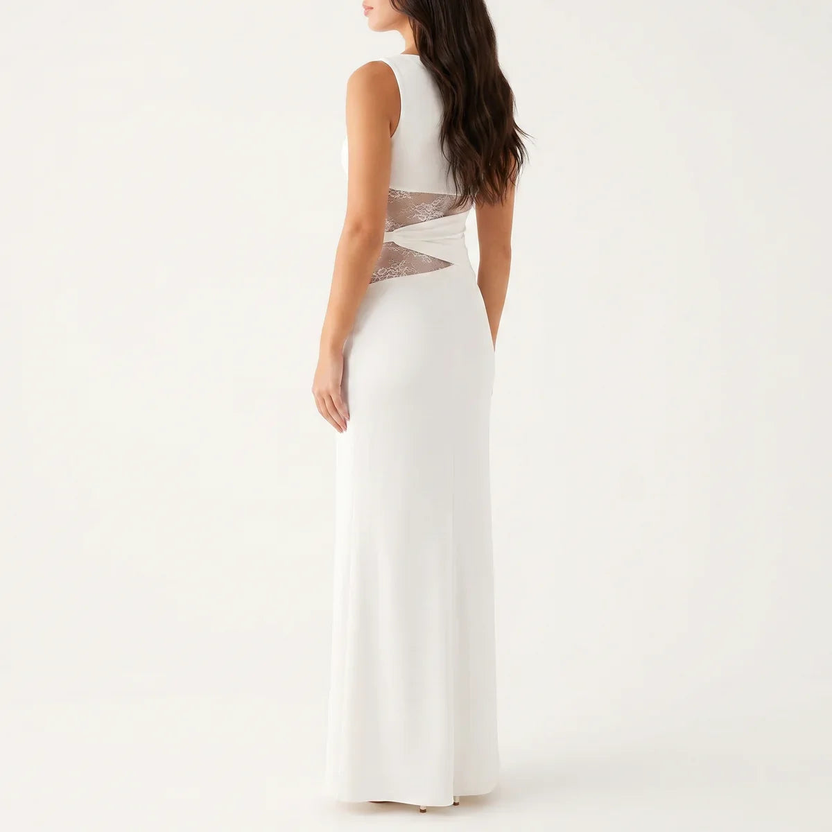 Robe longue femme en dentelle florale avec découpes