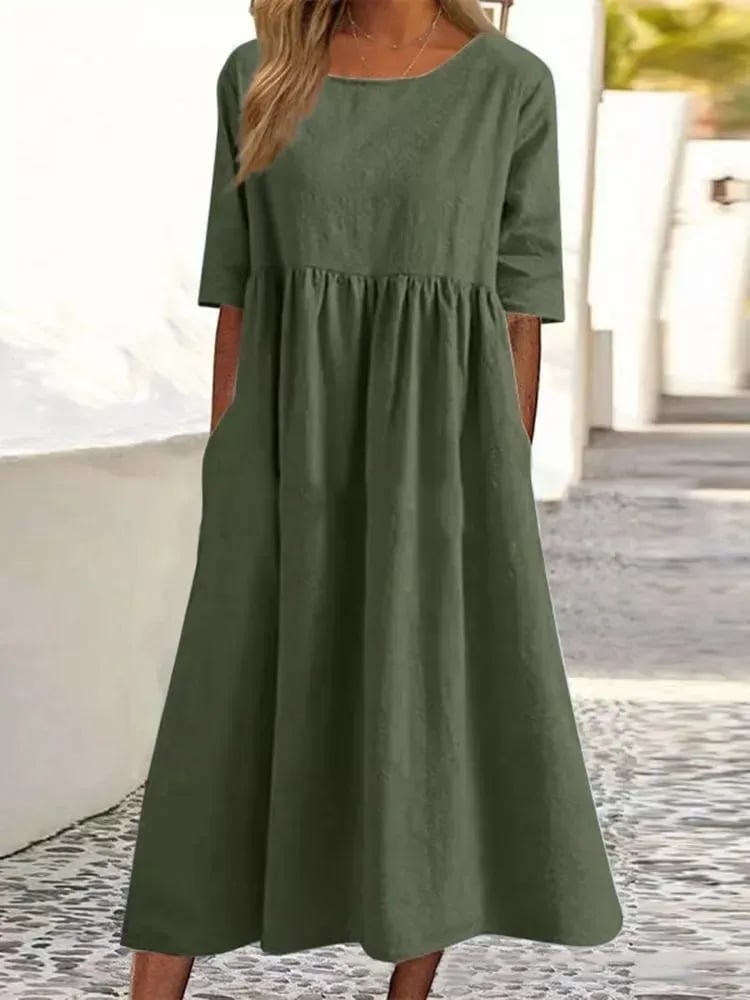 Robe midi femme en lin coupe décontractée