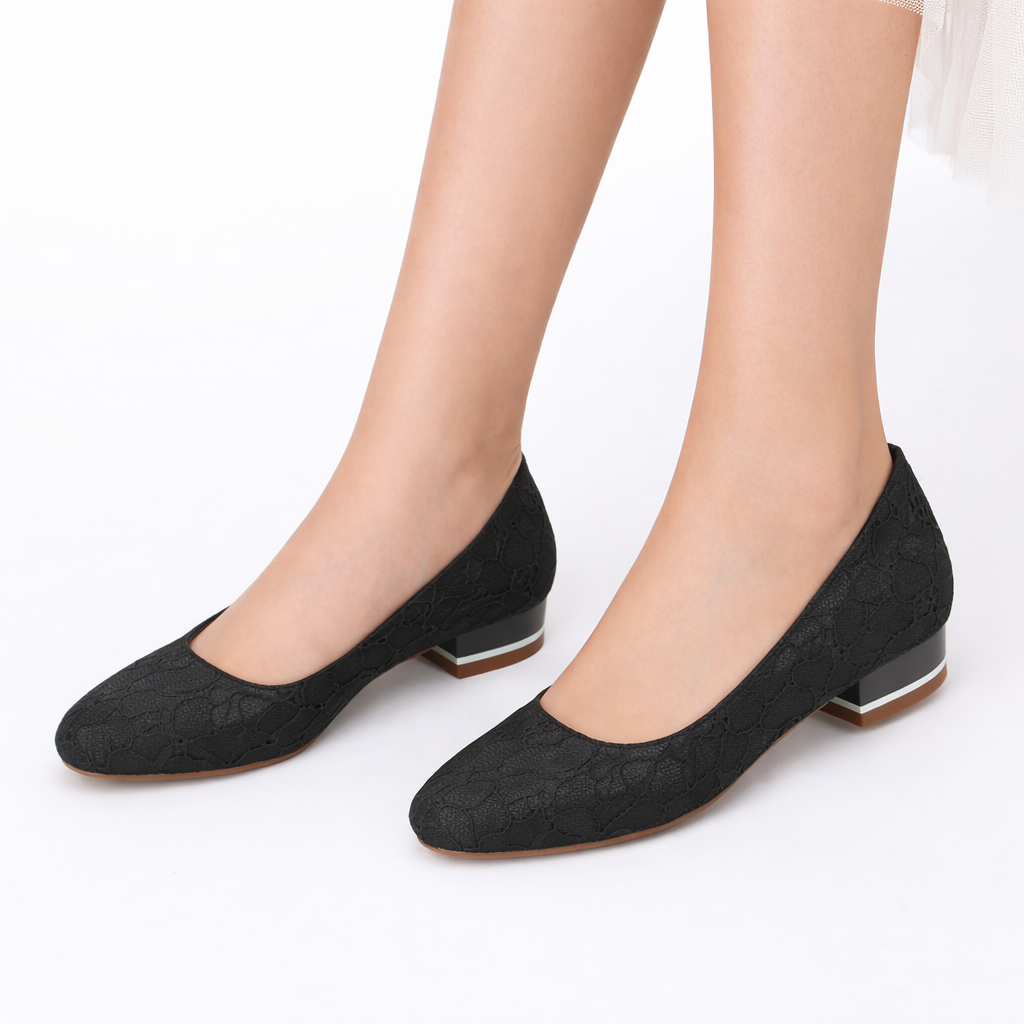 Ballerines de mariée blanches femme en dentelle, bout rond, petit talon