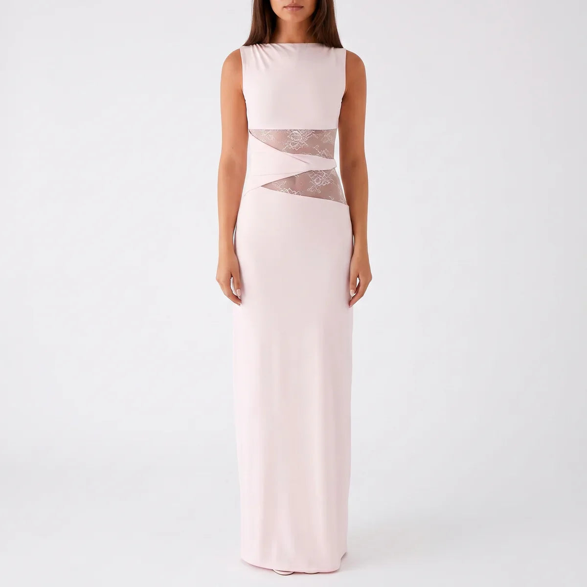 Robe longue femme en dentelle florale avec découpes
