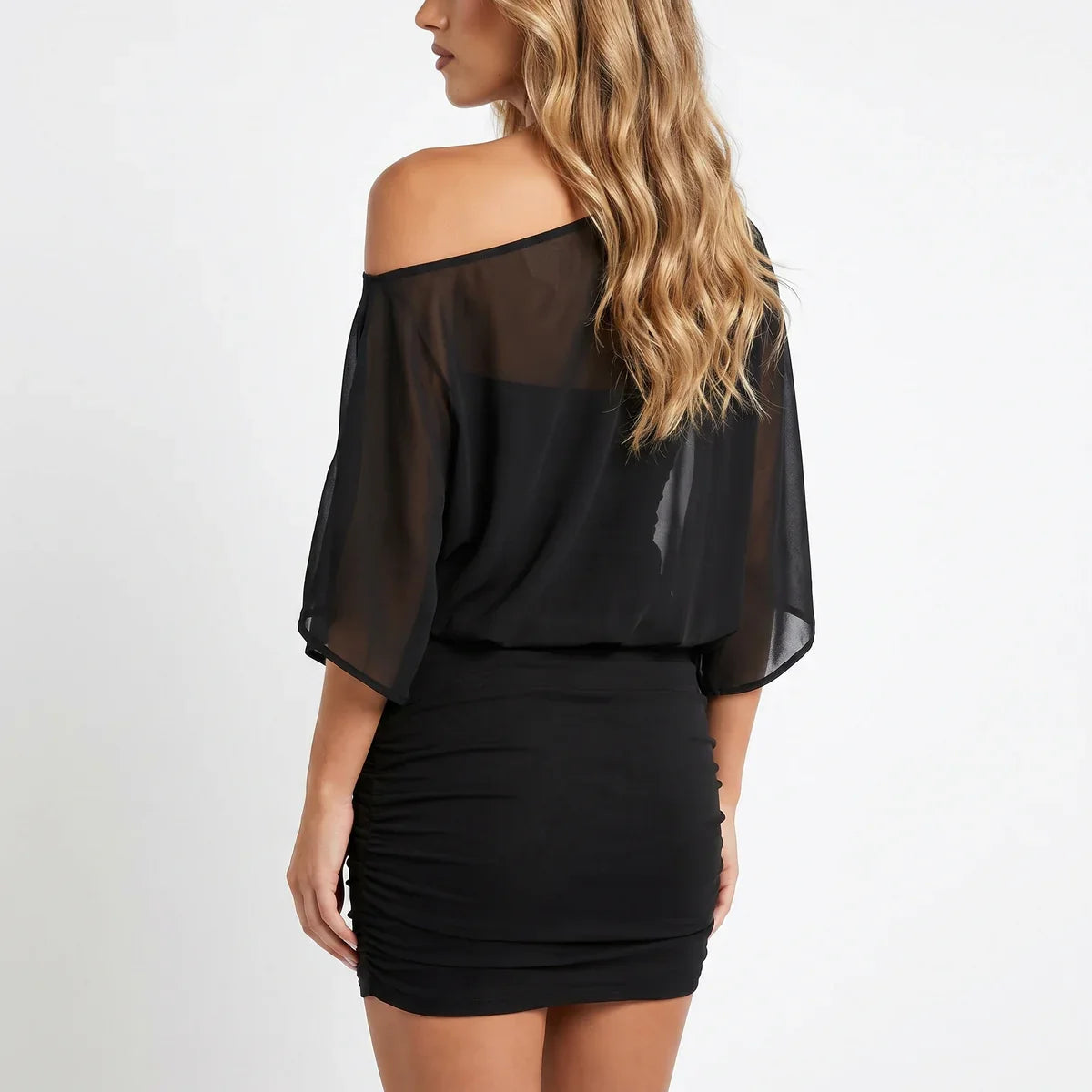 Robe mini femme froncée, épaules dénudées