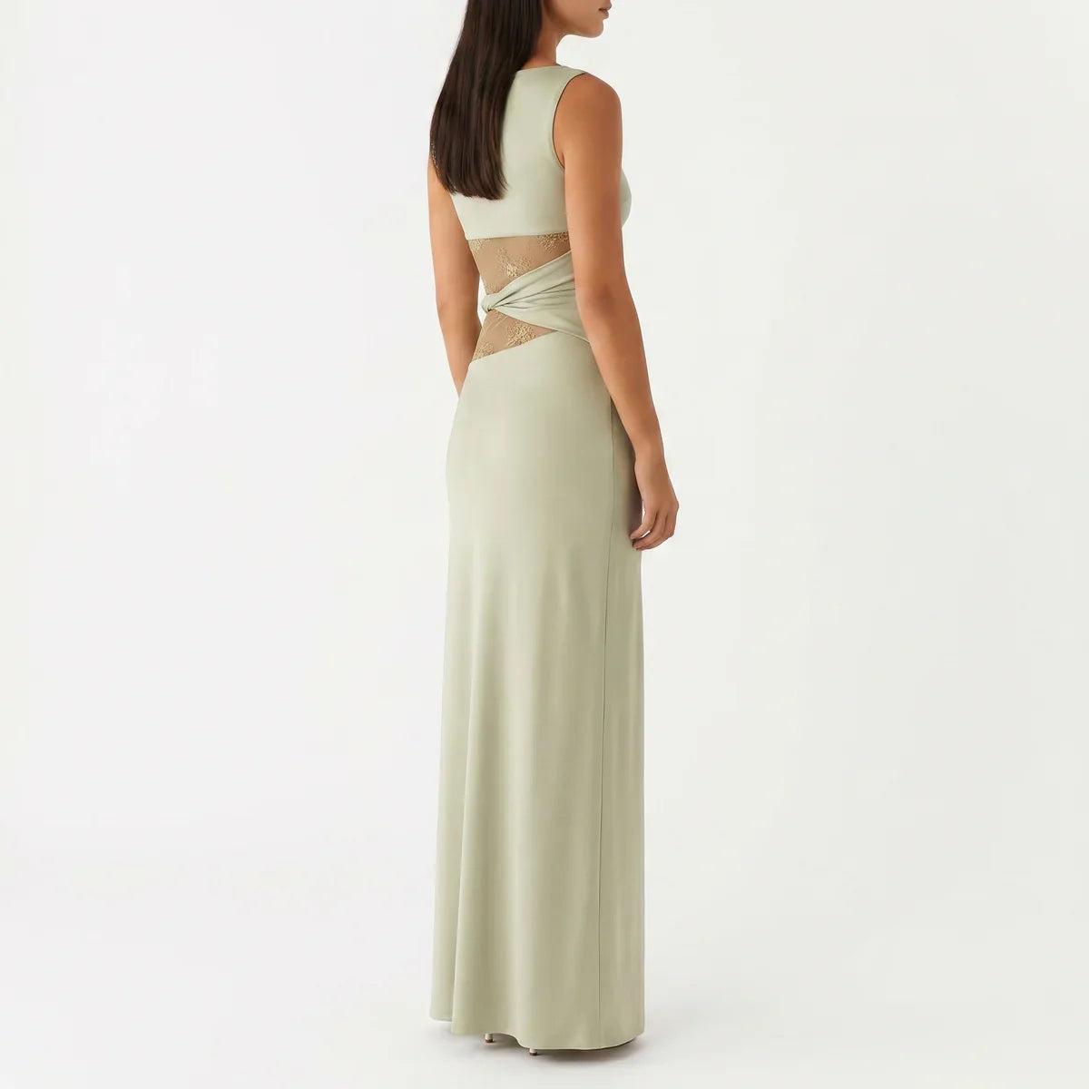 Robe longue femme en dentelle florale avec découpes