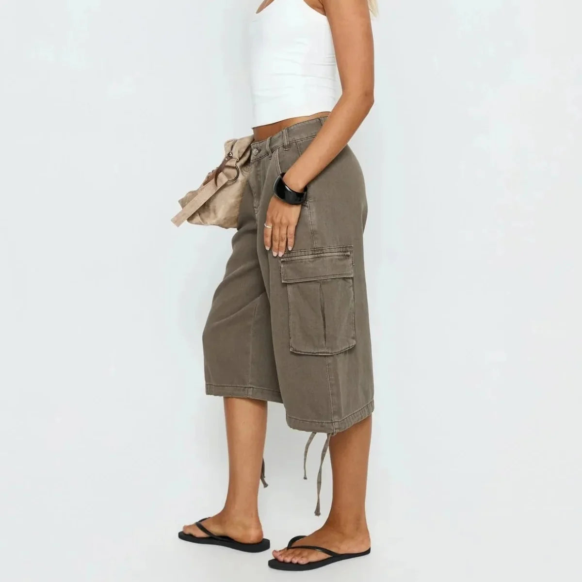 Short cargo long femme à motif camouflage