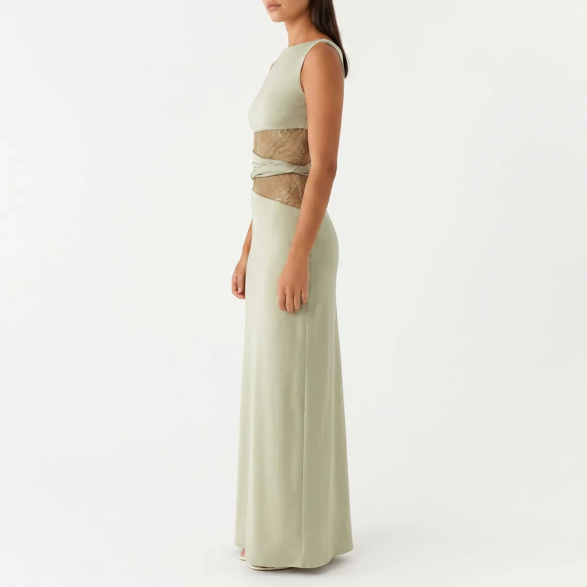 Robe longue femme en dentelle florale avec découpes