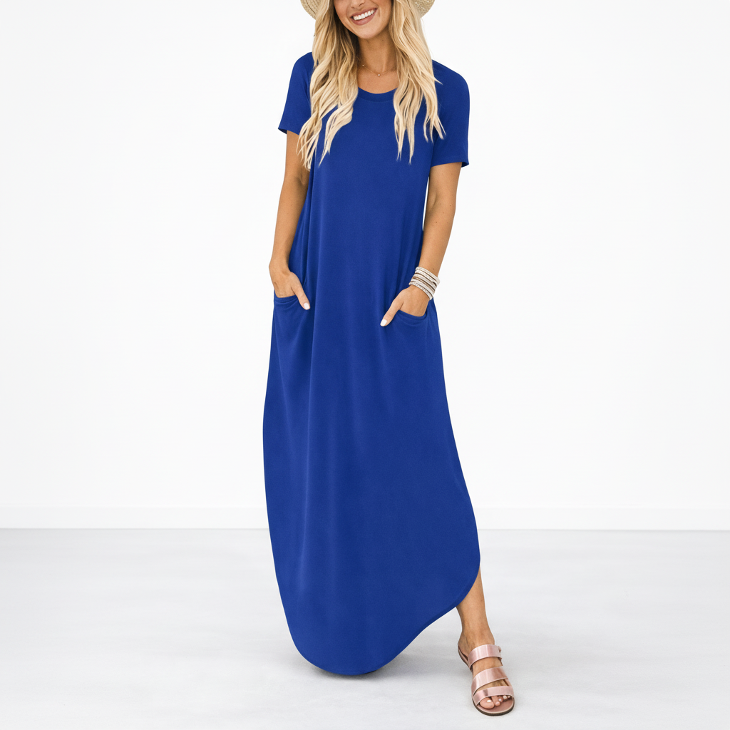 Robe longue d’été femme légère, col rond