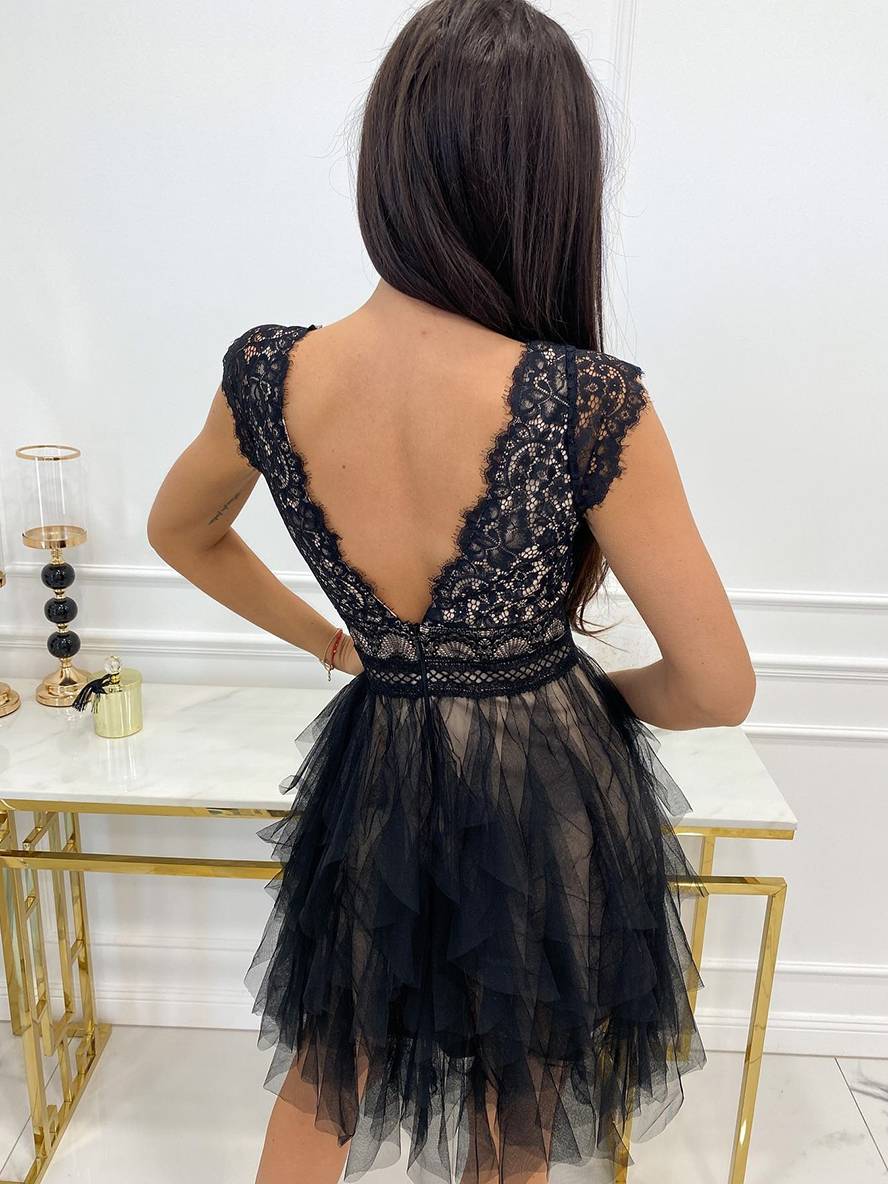 Robe Courte Tulle Volants Dentelle Élégance Soirée moderne