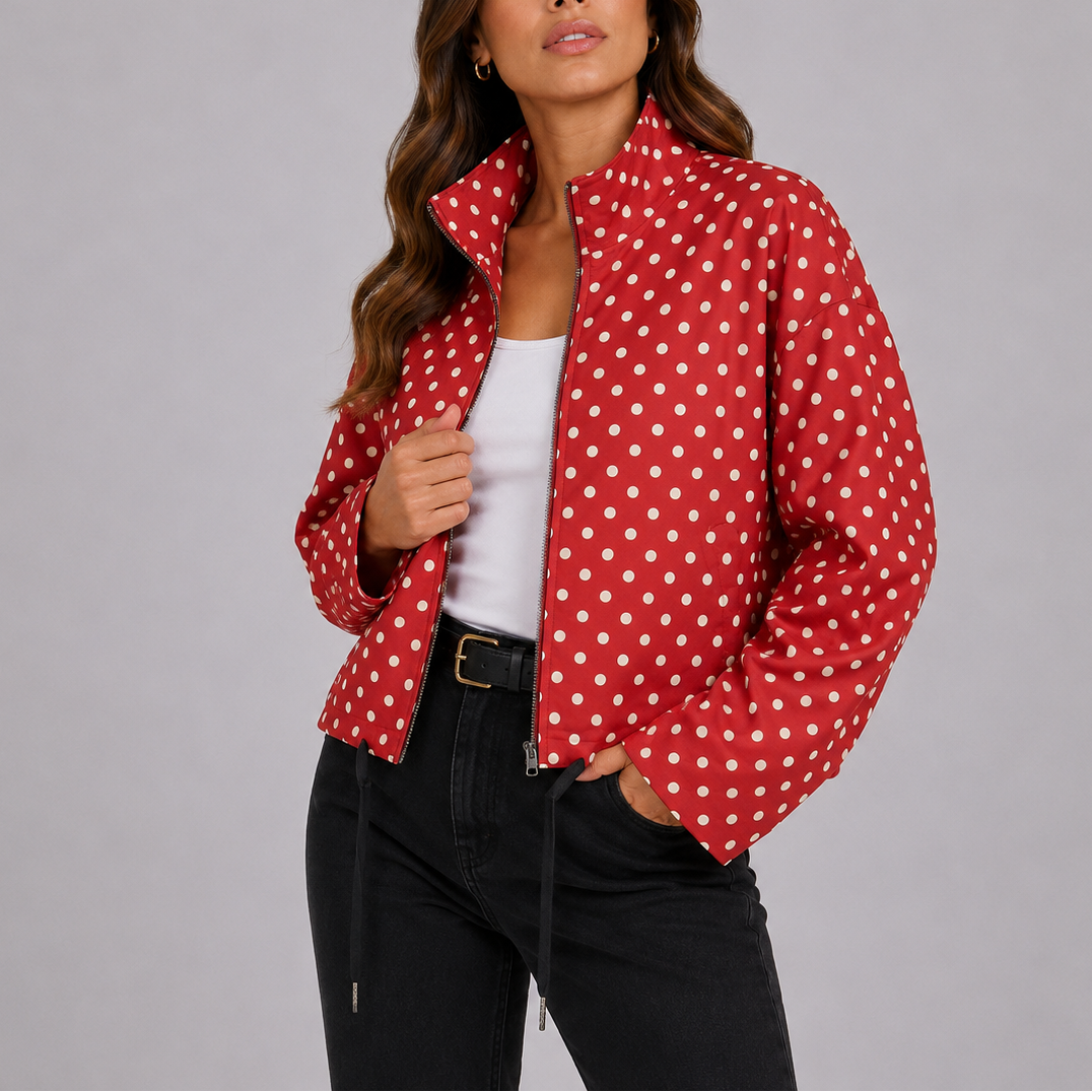 Blouson bomber femme à pois décontracté