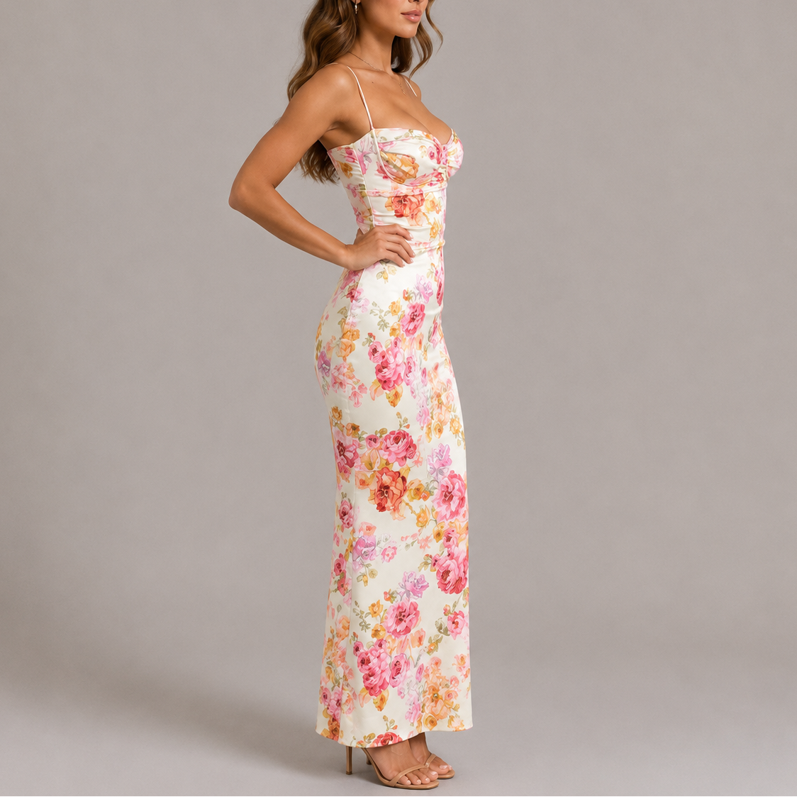 Robe longue femme rose