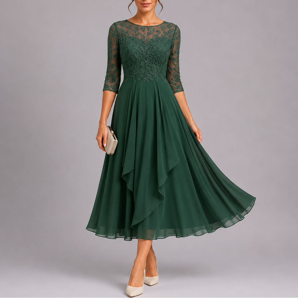 Robe midi femme en dentelle mariage
