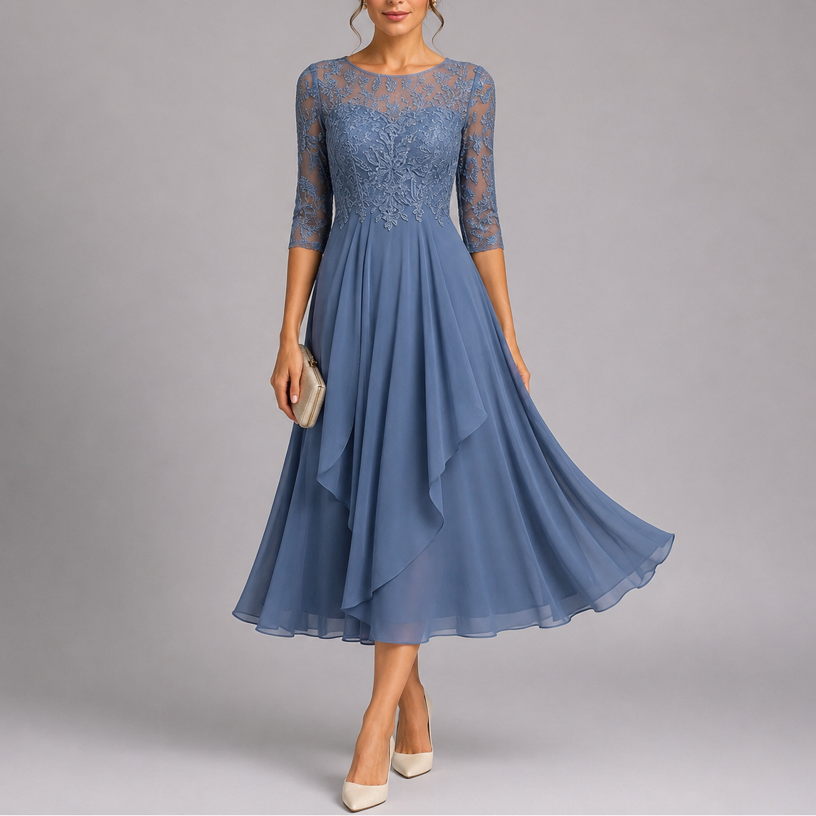 Robe midi femme en dentelle mariage
