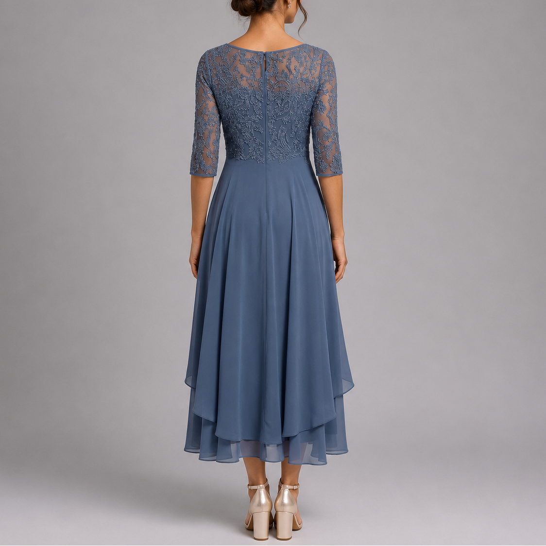 Robe midi femme brodée en dentelle pour cérémonie