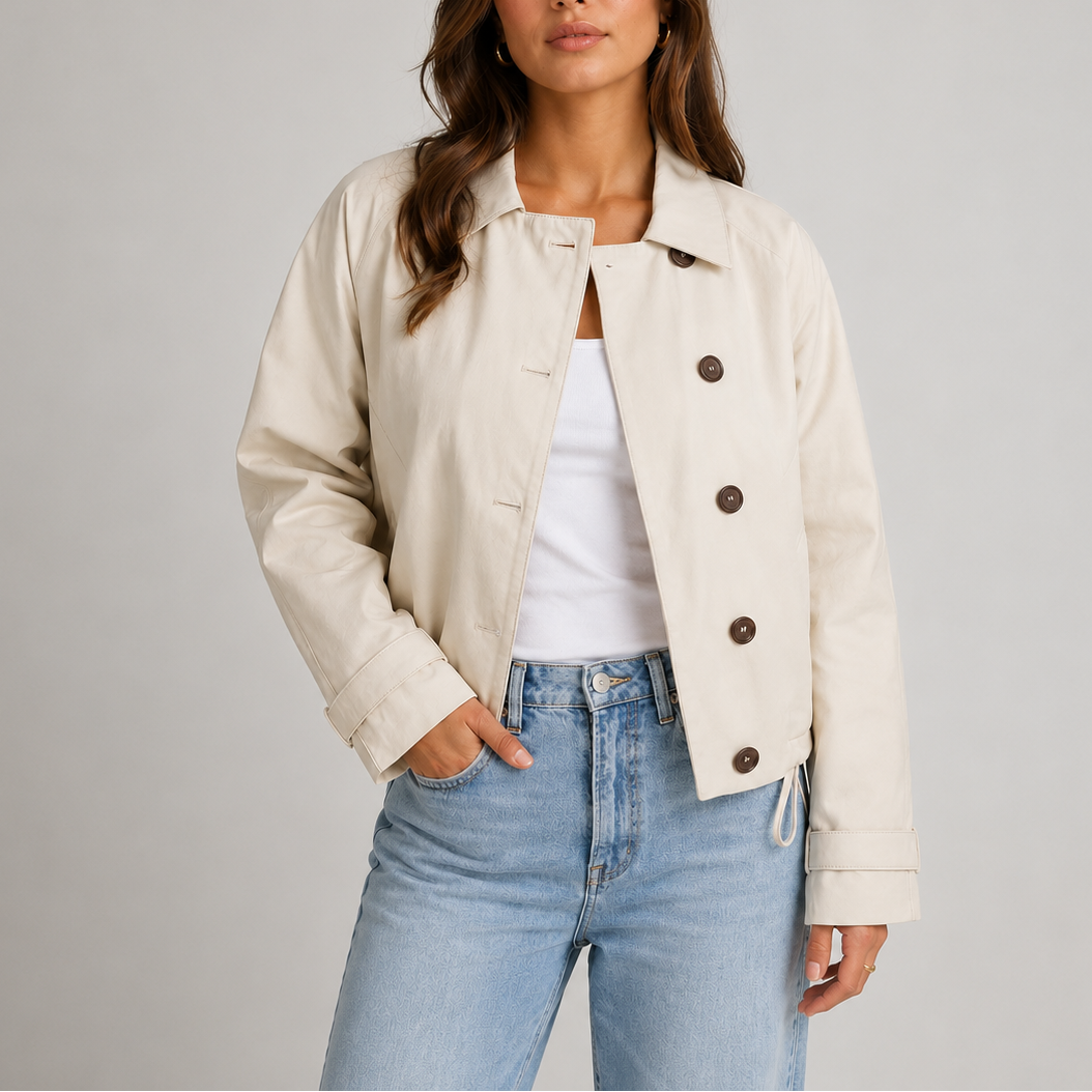 Veste courte femme boutonnée, col classique