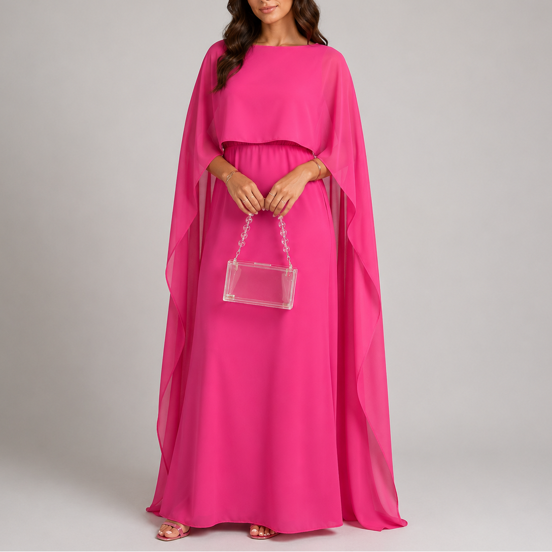 Robe longue de soirée femme avec cape drapée