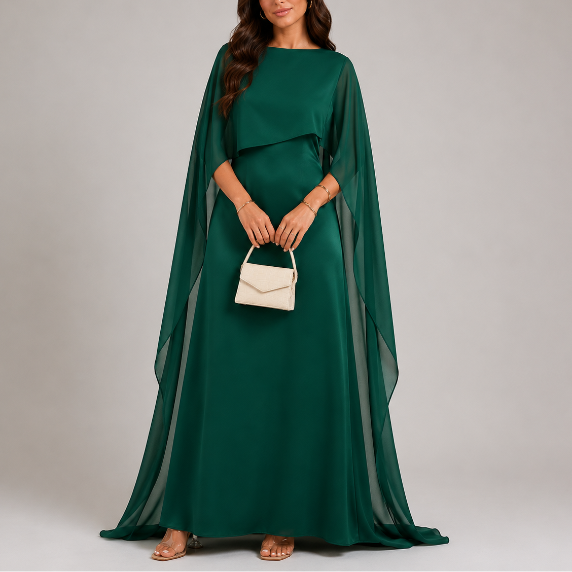 Robe longue de soirée femme avec cape drapée