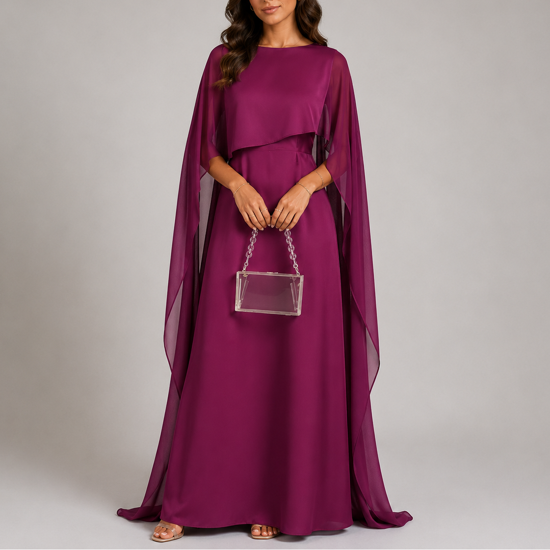 Robe longue de soirée femme avec cape drapée