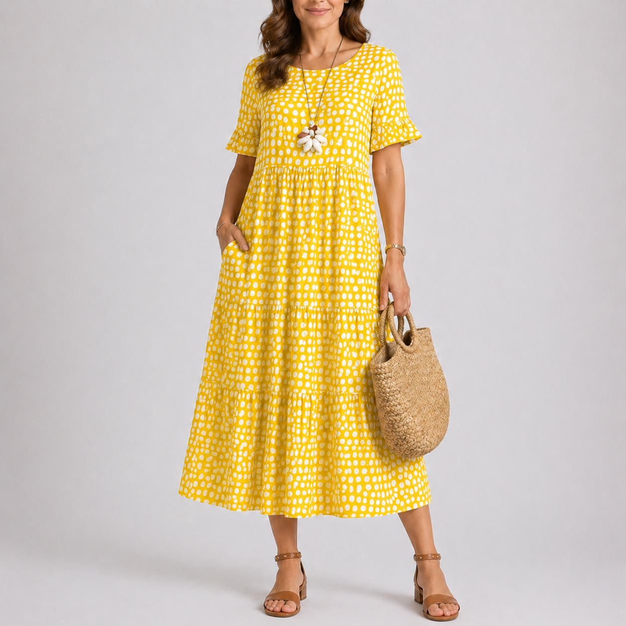 Robe midi d’été femme à pois