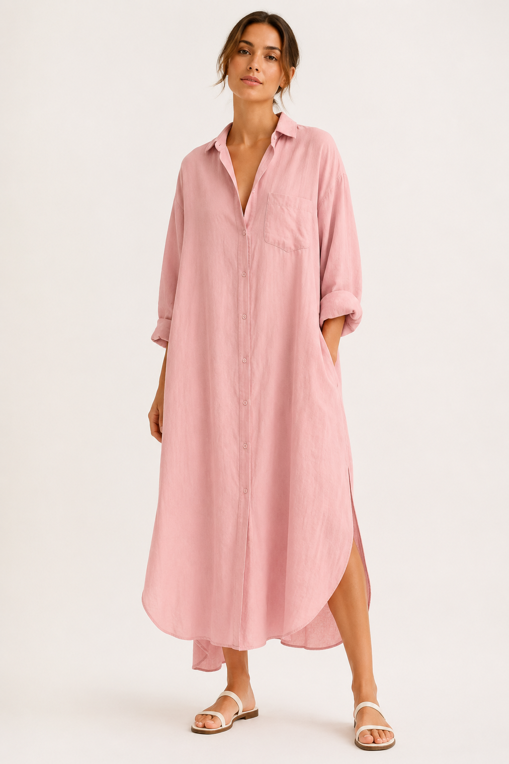Robe chemise longue à boutons pour femme - Sylvie