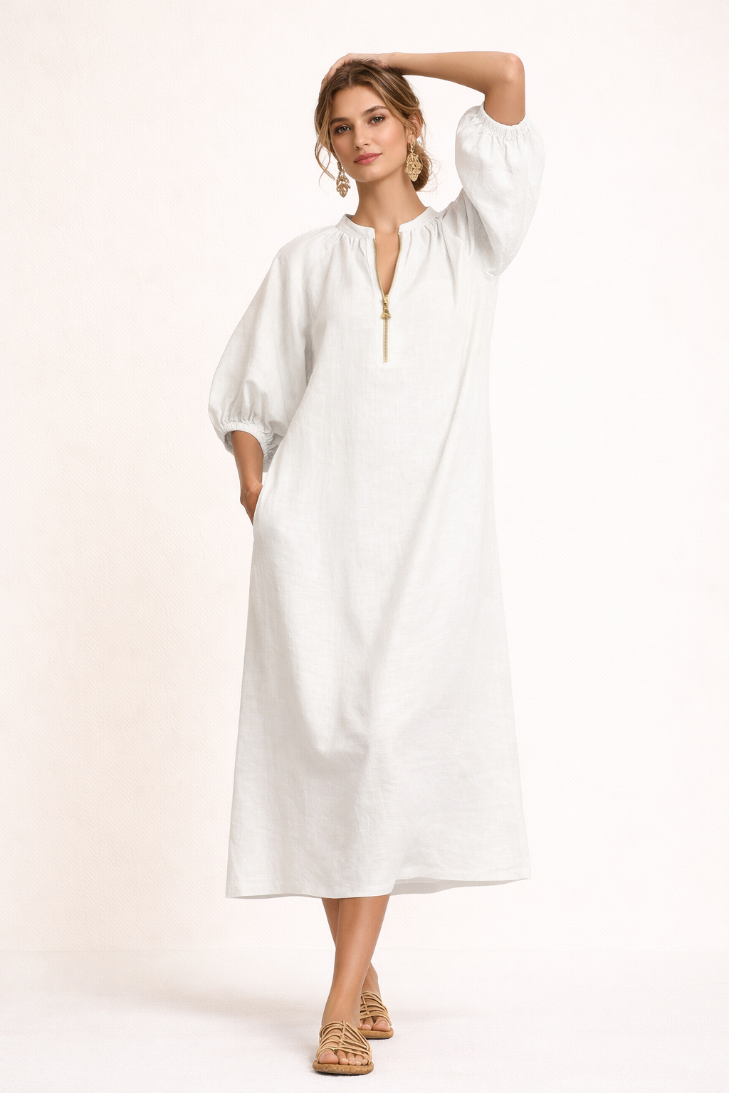 Robe longue femme coupe décontractée manches courtes