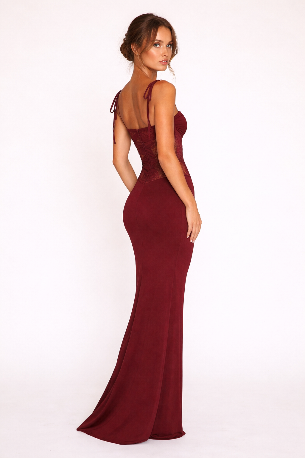 Robe longue femme en dentelle soirée