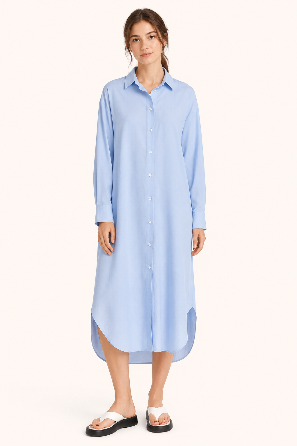 Robe chemise longue à boutons pour femme - Sylvie