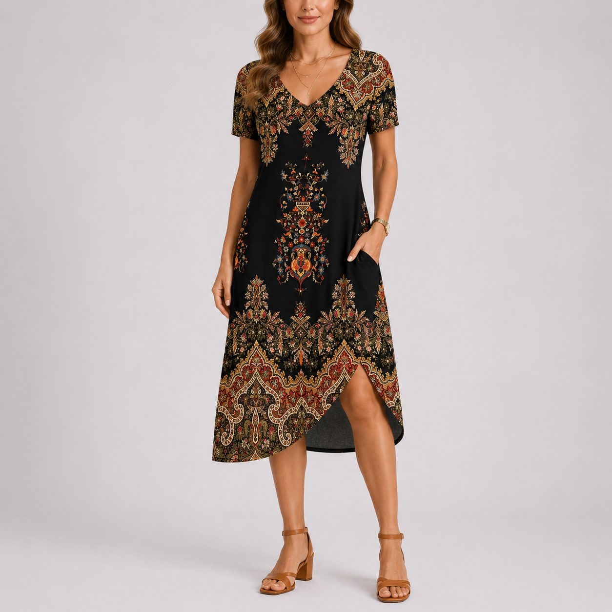 Robe longue d’été femme, col V