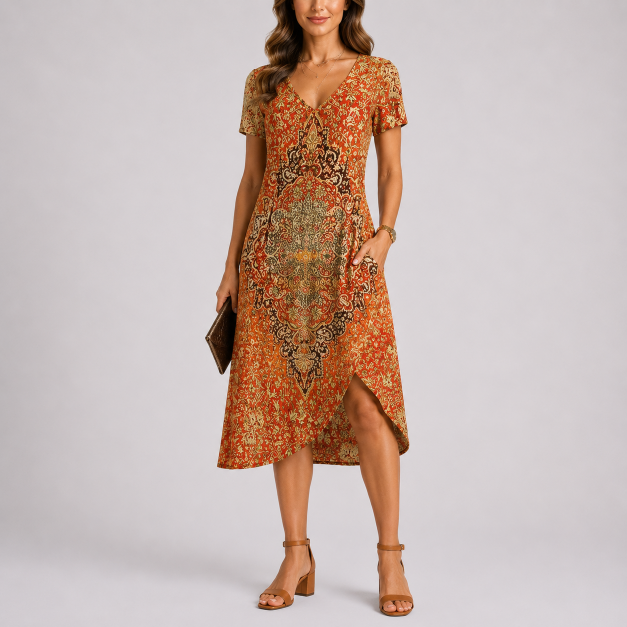 Robe longue d’été femme, col V