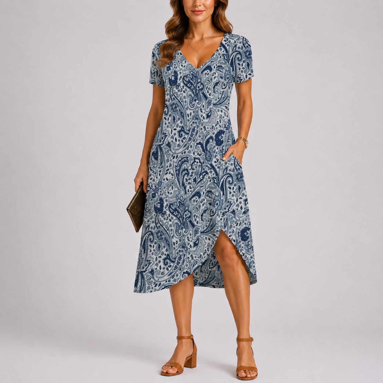 Robe longue d’été femme, col V