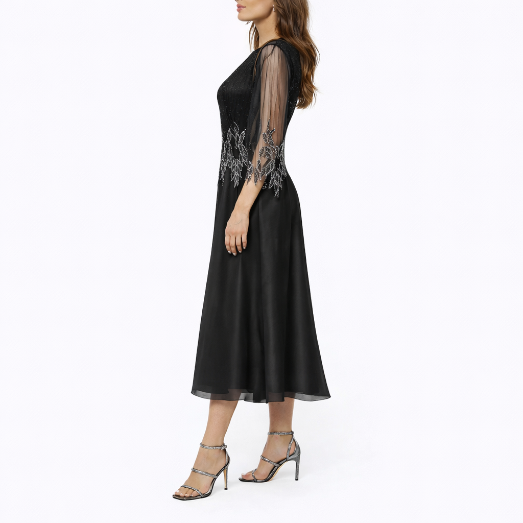 Robe midi fluide femme avec manches transparentes