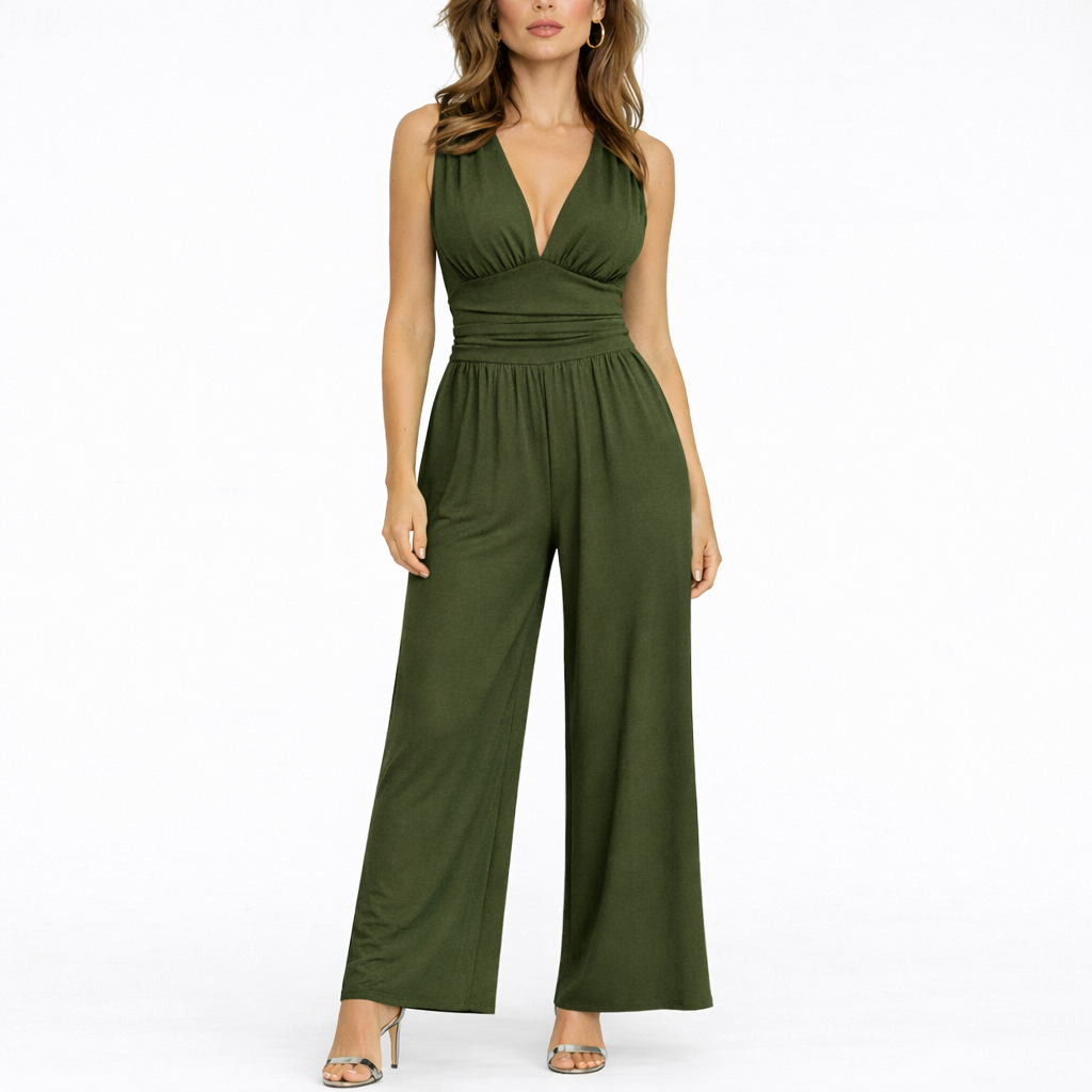 Combinaison pantalon femme sans manches, jambes larges
