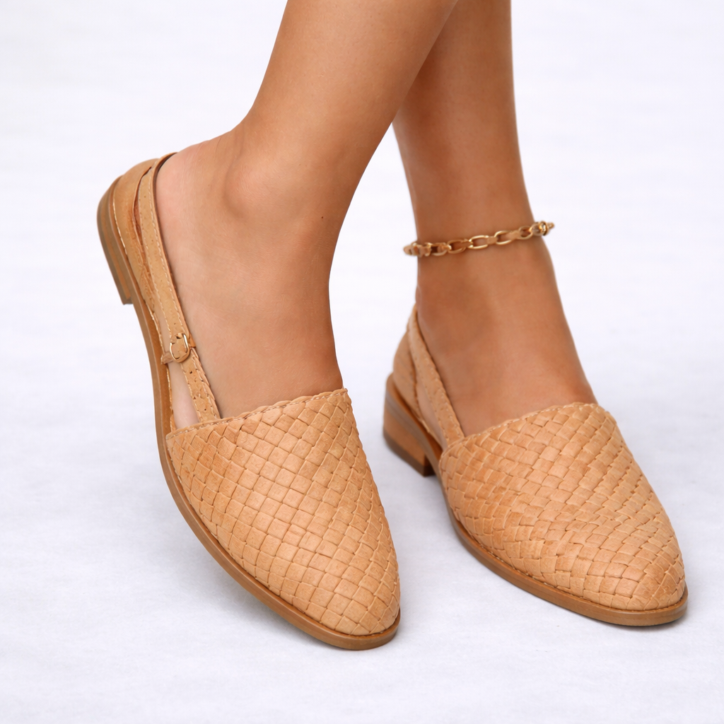 Ballerines slingback tressées femme en similicuir végan