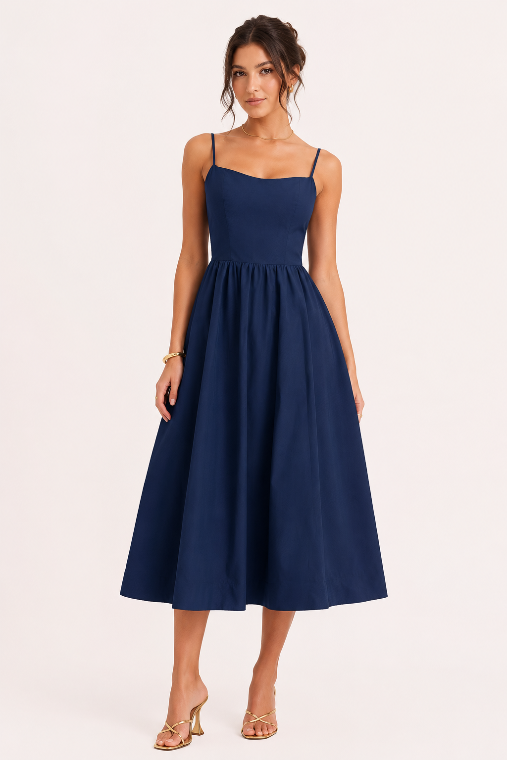 Robe midi femme coupe décontractée bretelles fines été
