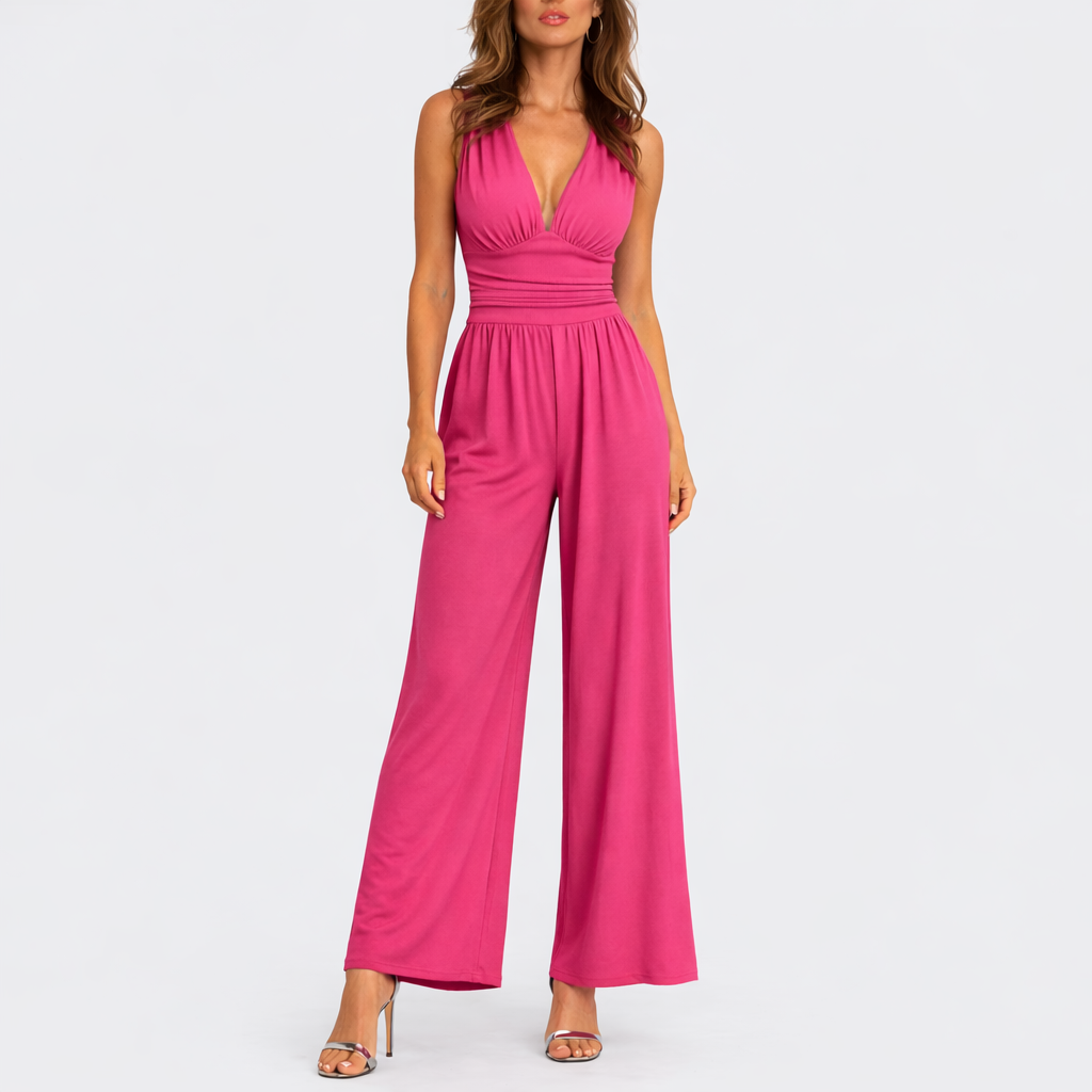 Combinaison pantalon femme sans manches, jambes larges