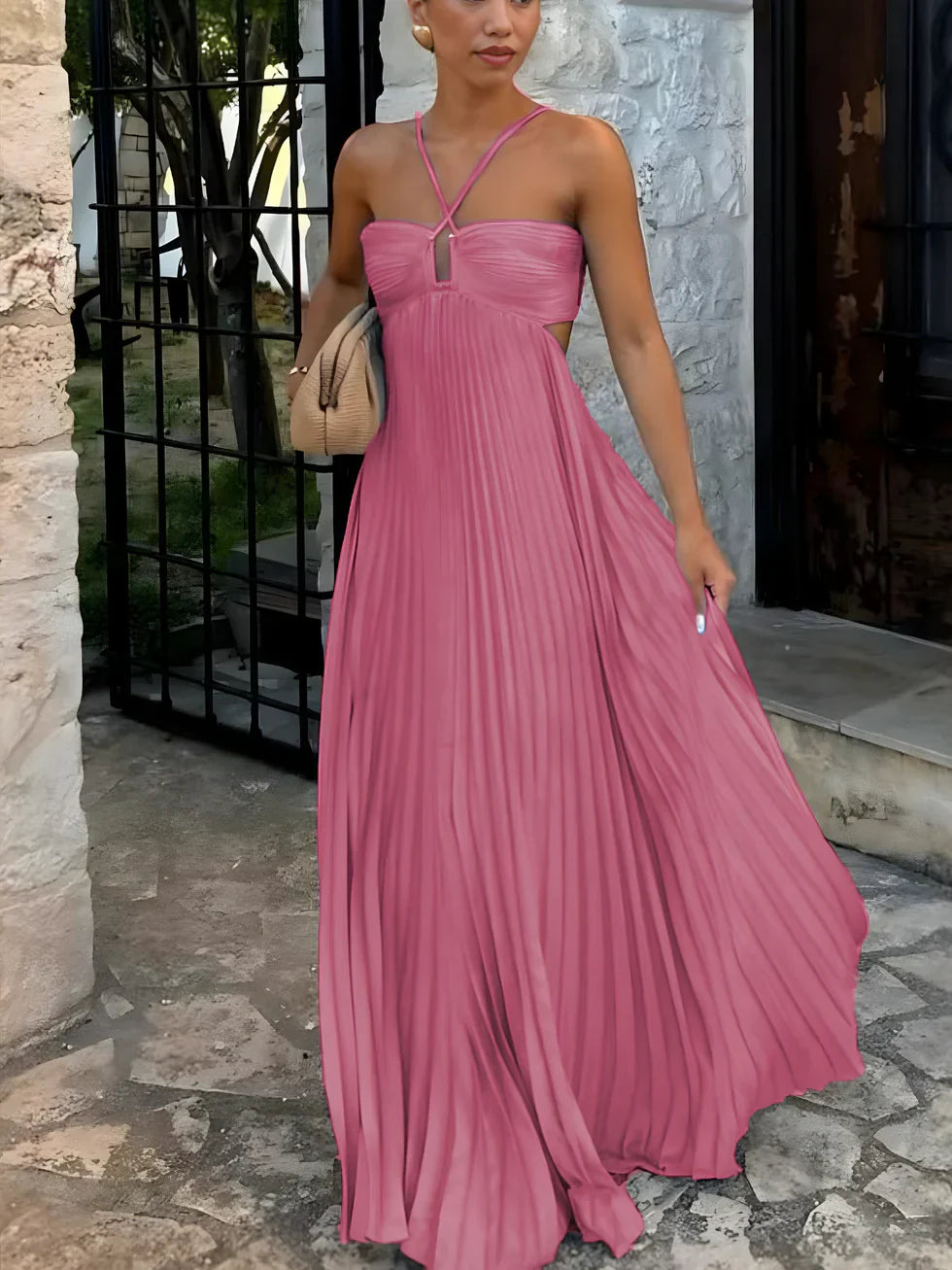 Robe longue femme encolure licou