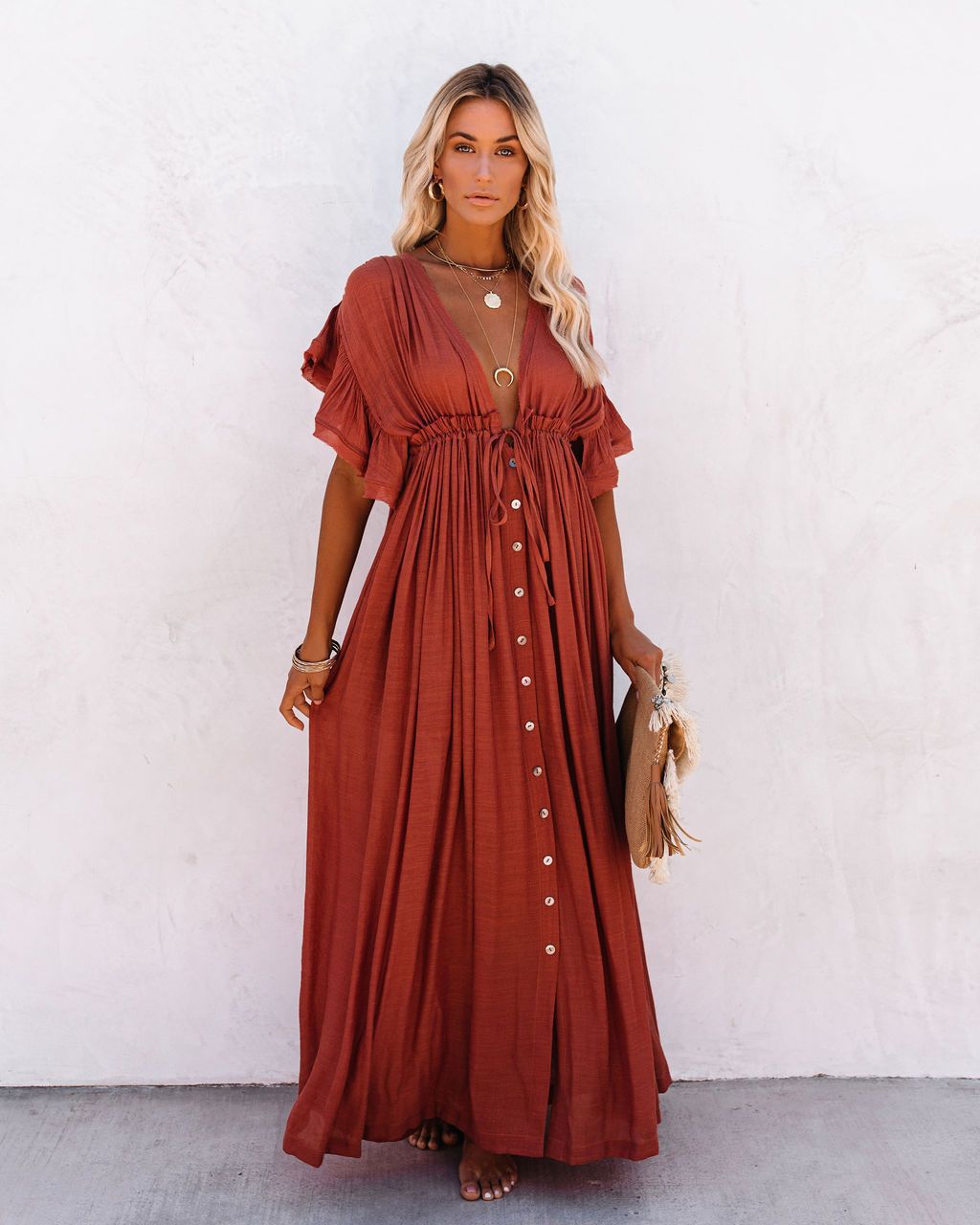 Robe Femme Bohème Longue Boutonnée Fluide moderne
