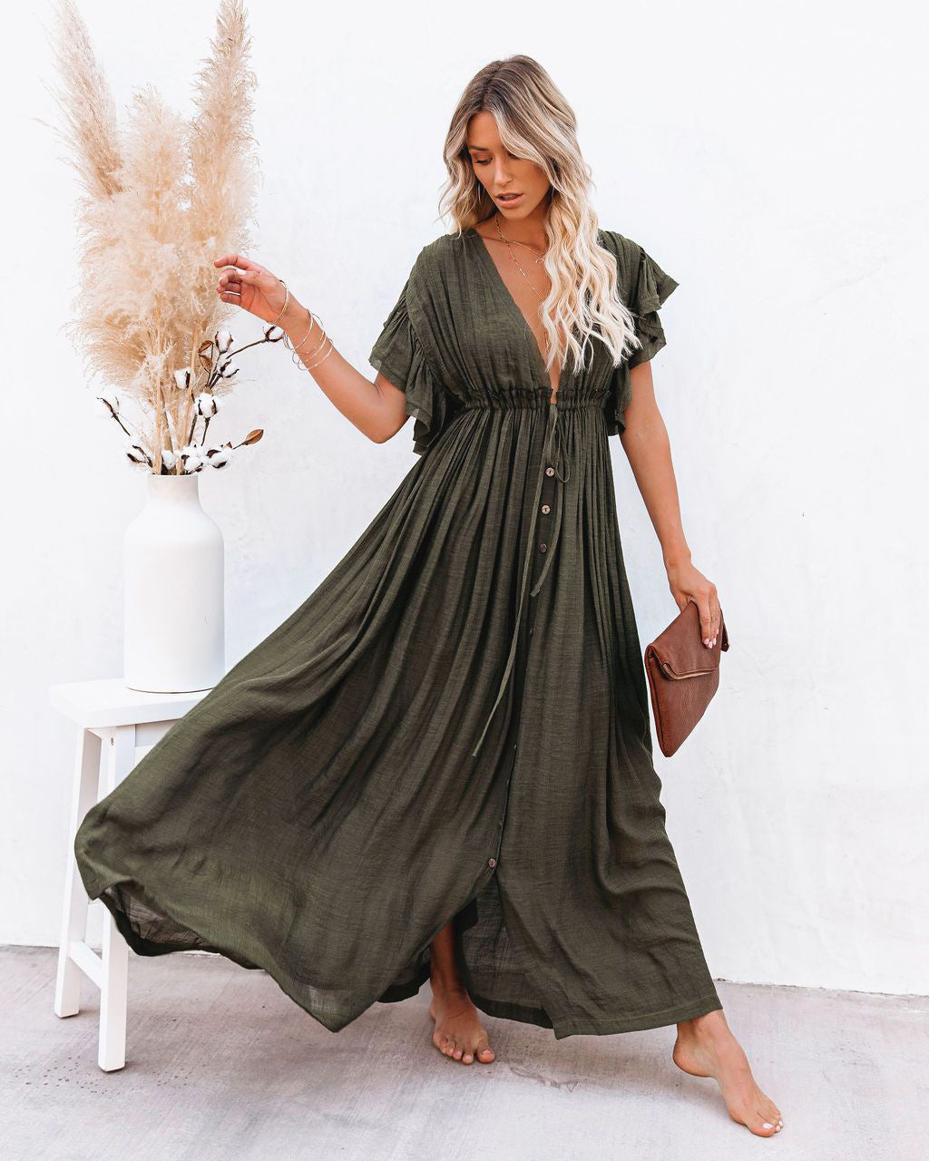 Robe Femme Bohème Longue Boutonnée Fluide moderne