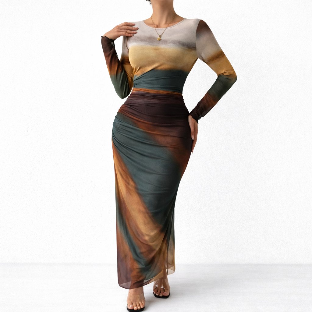 Robe longue femme effet dégradé coucher de soleil