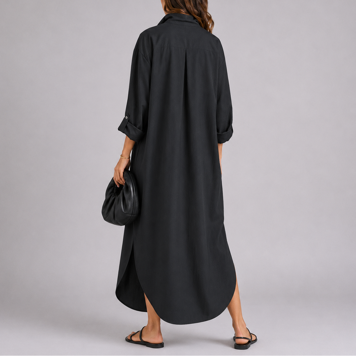 Robe chemise longue femme en lin, coupe ample