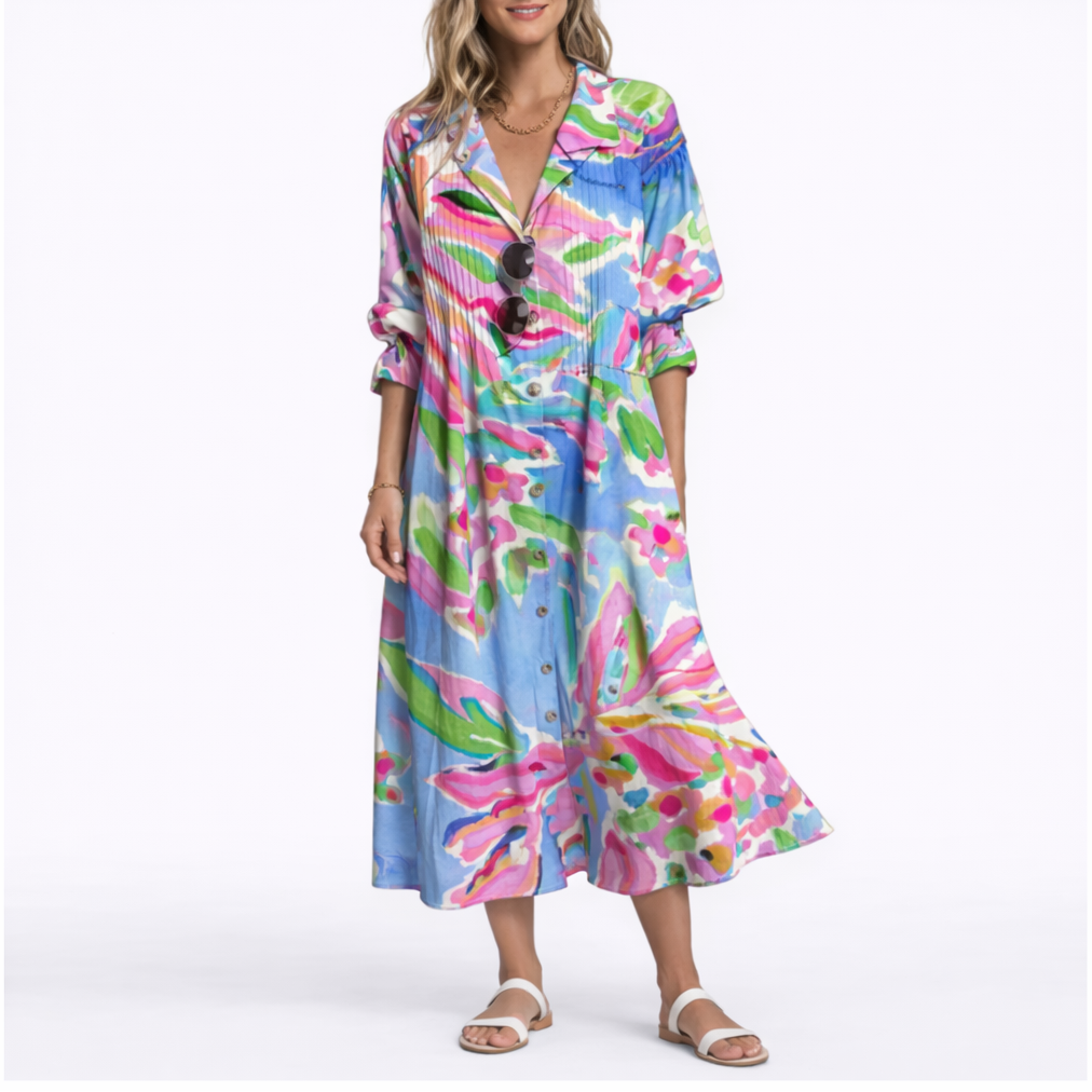 Robe longue femme à fleurs, coupe fluide