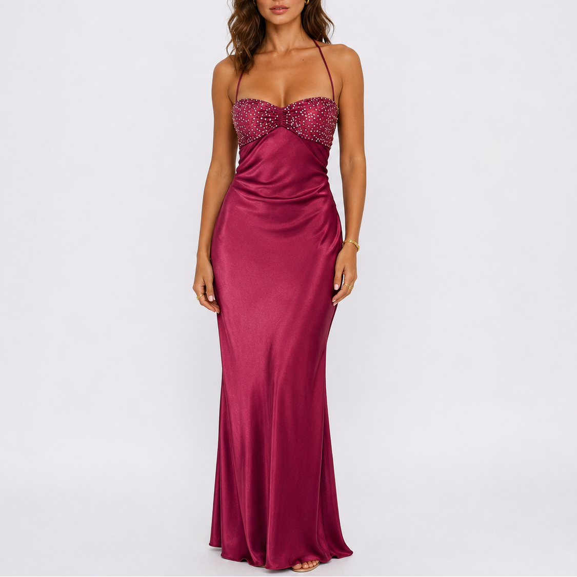 Robe longue femme en satin