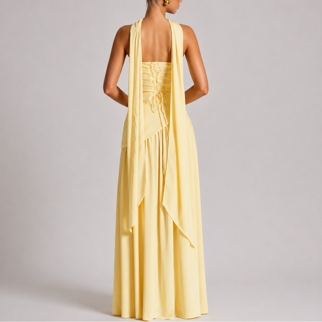 Robe longue femme dos ouvert avec détail foulard