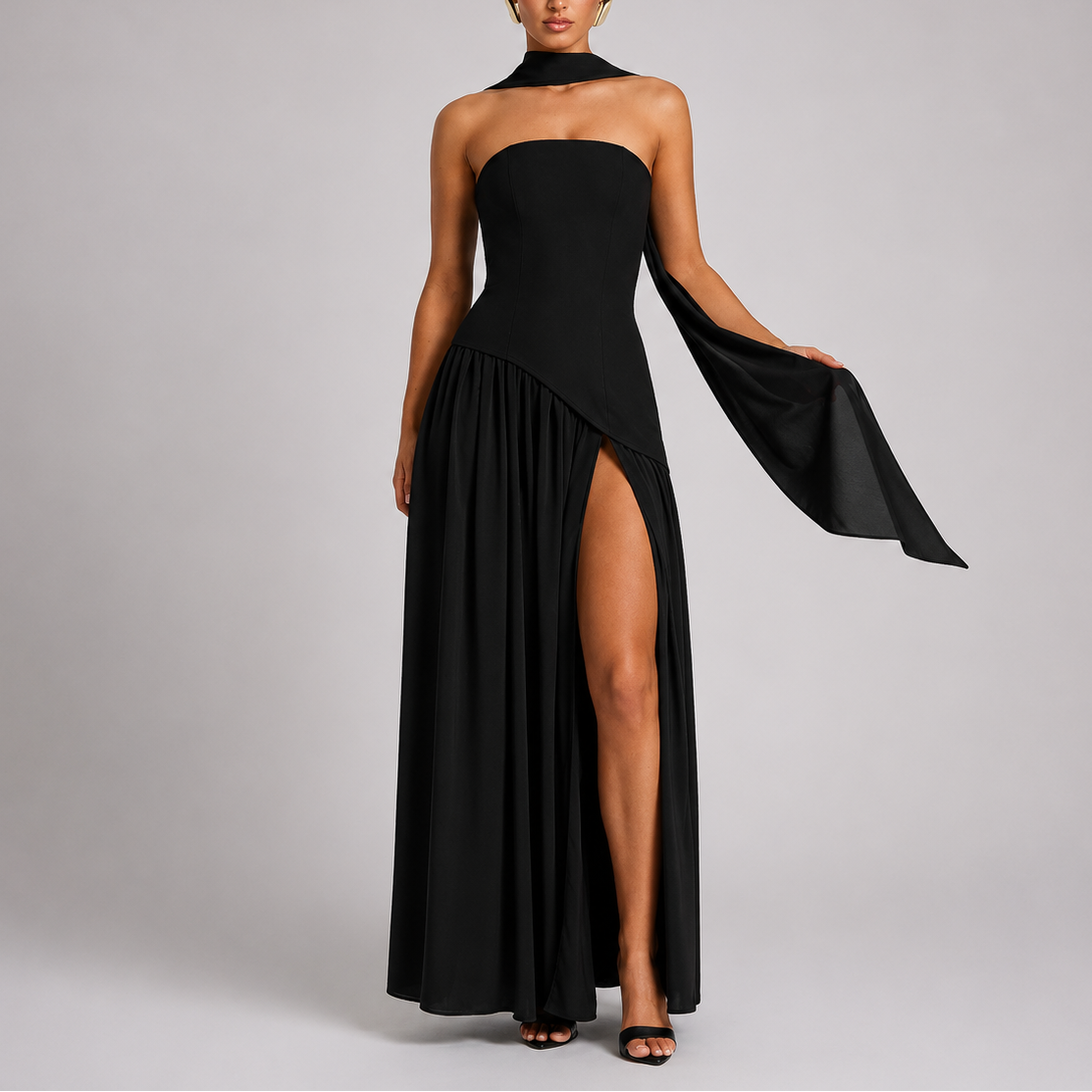 Robe longue femme dos ouvert avec détail foulard