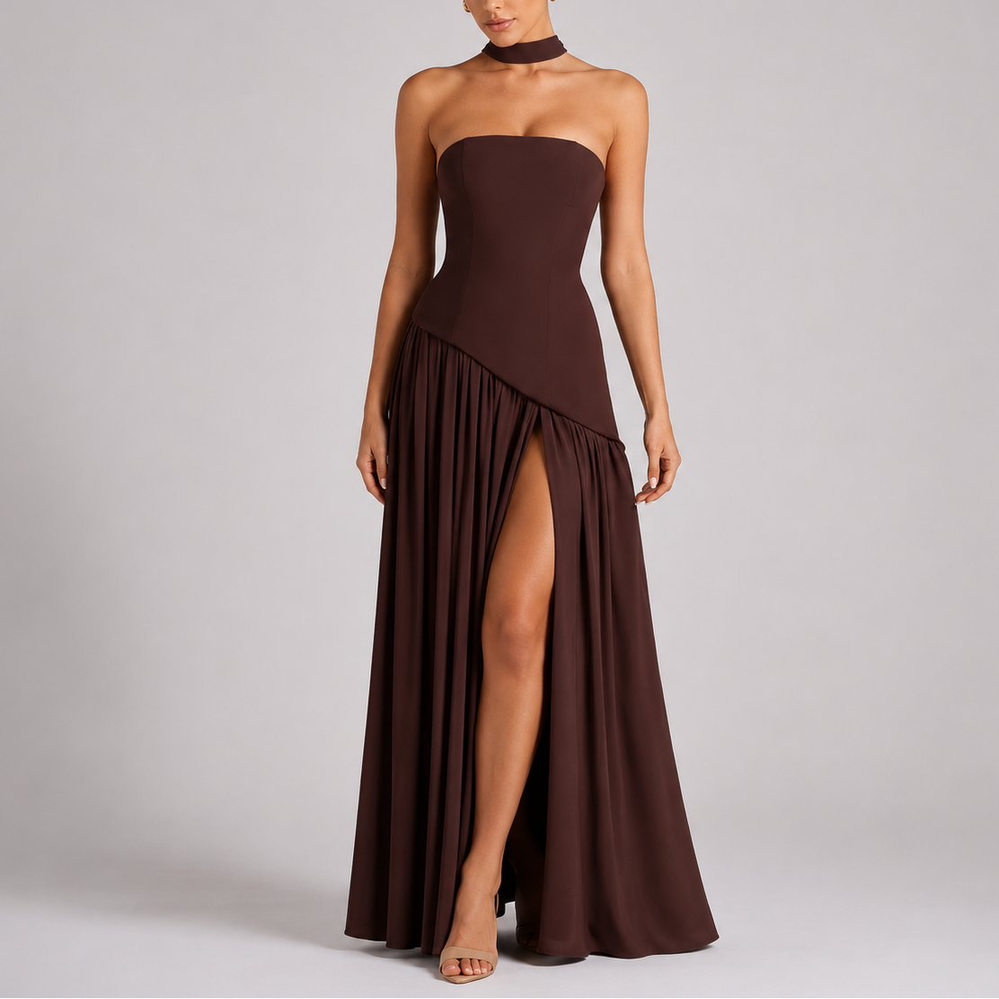 Robe longue femme dos ouvert avec détail foulard